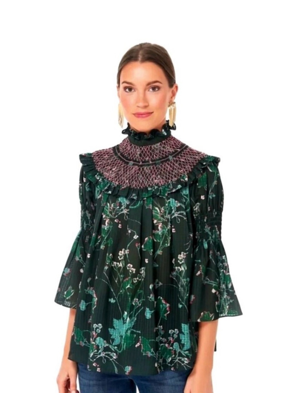 Tuckernuck Ruffle Jaguar Garden Bouvier‎ Blouse In Green Size Medium NWT